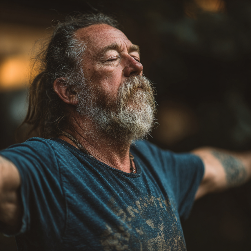 Літні люди займаються йогою на природі